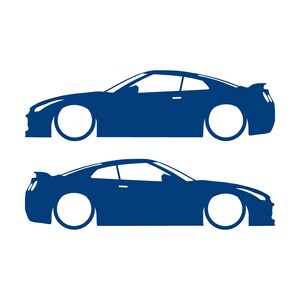 Set Of 2 Lowered Car Silhouette Decal Stickers For Nissan GT-R R35 Blue