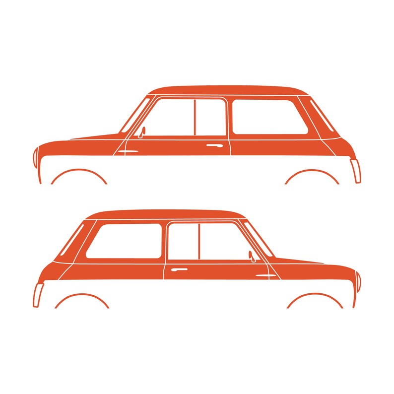Set Of 2 Car Silhouette Decal Stickers For Classic Mk2 Mini Cooper Hatchback Orange
