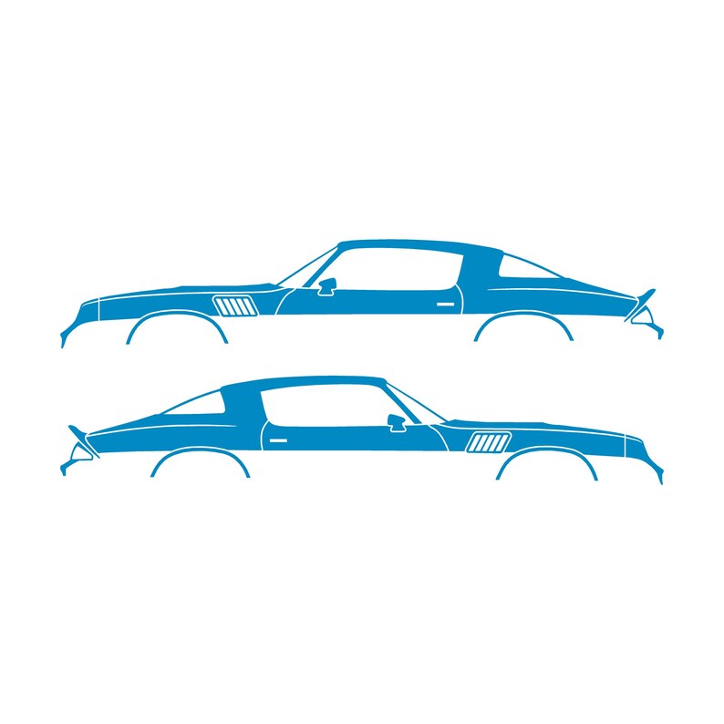 Set mit 2 Auto-Silhouette-Aufklebern für Chevrolet Camaro Z28 2. Generation 1978-79 Coupé Light Blue