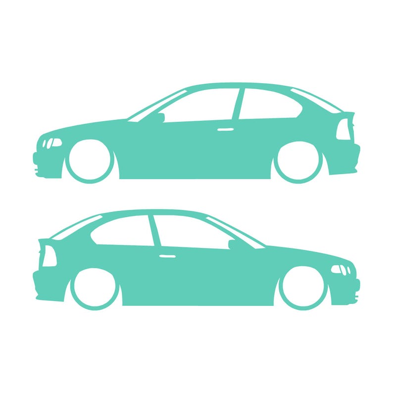 Juego de 2 pegatinas decorativas con silueta de coche rebajado para BMW E46 Compact Hatchback Mint