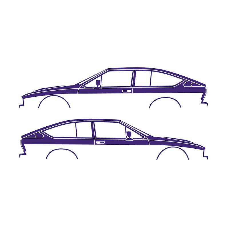 Set van 2 autosilhouet-stickers voor de Alfa Romeo GTV6 Coupé Paars