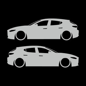 Set mit 2 Aufklebern für tiefergelegte Fahrzeuge für Mazda 3 BP 4. Generation 2019 Light Grey