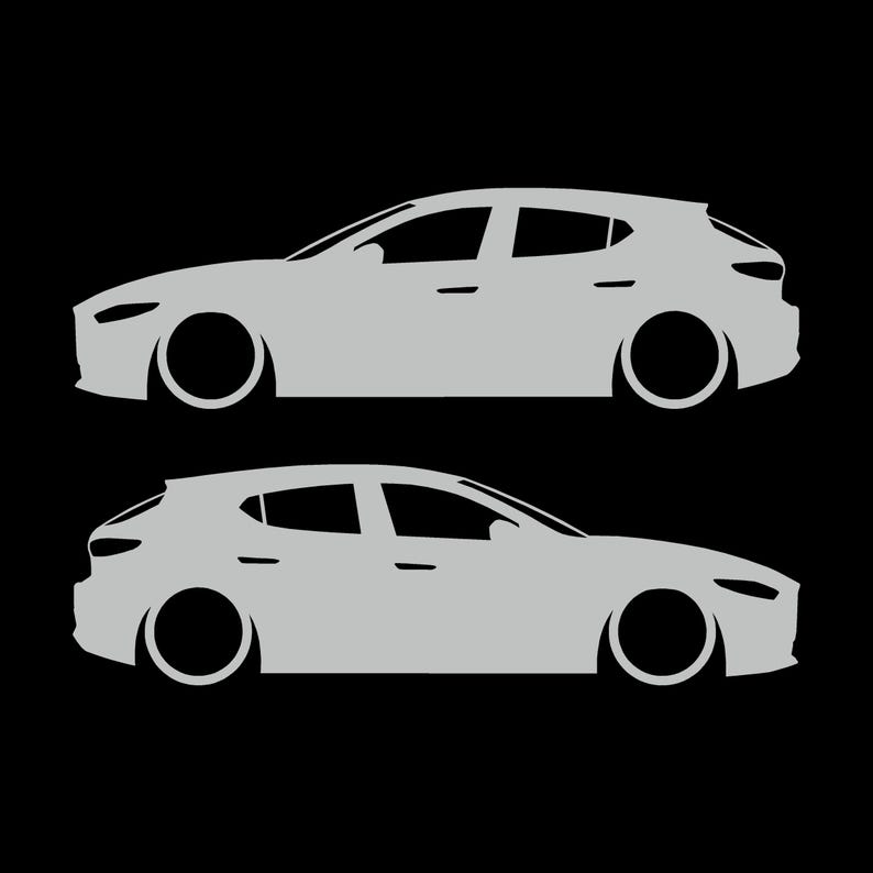 Set mit 2 Aufklebern für tiefergelegte Fahrzeuge für Mazda 3 BP 4. Generation 2019 Light Grey