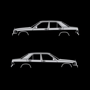 Set Of 2 Car Silhouette Decal Stickers For The Mercedes 190e Silver