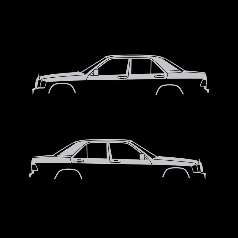 Set Of 2 Car Silhouette Decal Stickers For The Mercedes 190e Silver