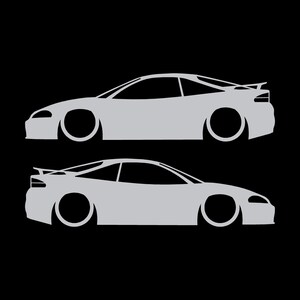 Set Of 2 Lowered Car Silhouette Decal Stickers For Eagle Talon TSi 2G Silver