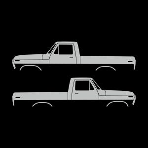 Juego de 2 calcomanías con silueta de auto para Ford F100 de sexta generación con caja corta. Light Grey