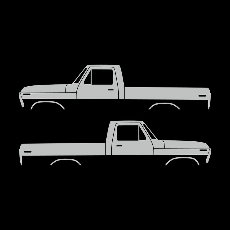 Juego de 2 calcomanías con silueta de auto para Ford F100 de sexta generación con caja corta. Light Grey