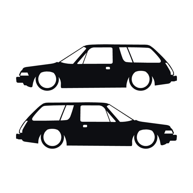 Set Of 2 Lowered Car Silhouette Decal Stickers For AMC Pacer Classic Wagon Black
