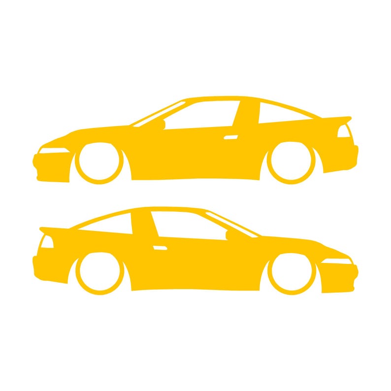 Juego de 2 pegatinas decorativas con silueta de coche rebajado para Mitsubishi Eclipse 1G de primera generación. Amarillo