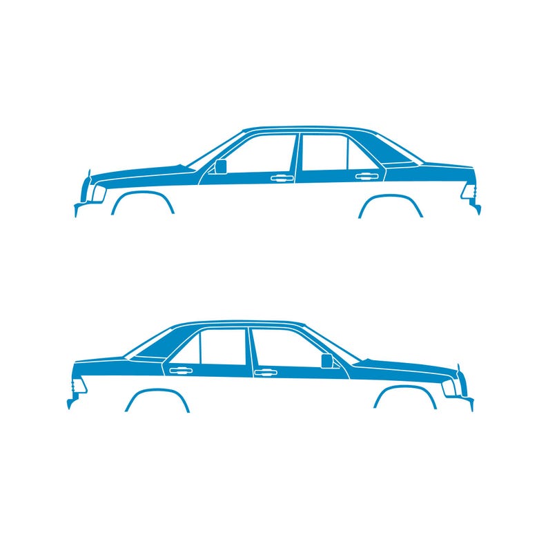 Set Of 2 Car Silhouette Decal Stickers For The Mercedes 190e Light Blue