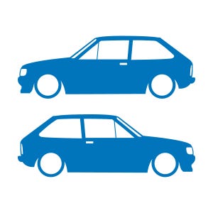 Set van 2 verlaagde auto-silhouetstickers voor Ford Fiesta Mk2 XR2i Sky Blue