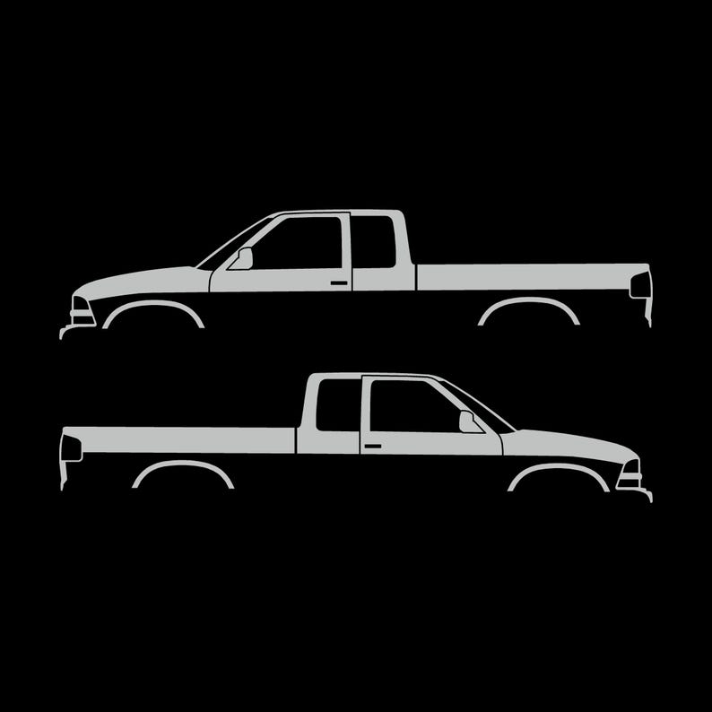 Set di 2 adesivi a forma di silhouette per auto per Chevy S10 Later Light Grey