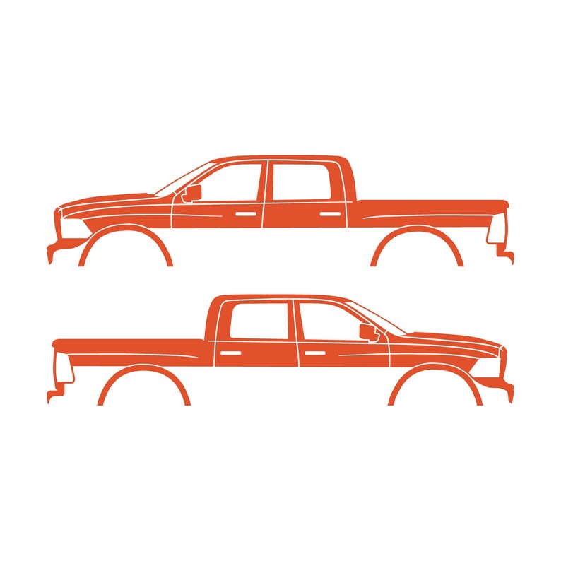 Set med 2 silhuettdekaler för Dodge Ram Crew Cab 4:e generationen 2010-18 Orange