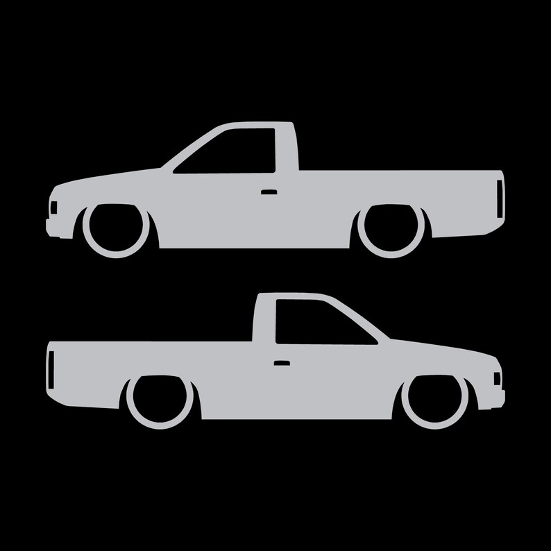 Set Of 2 Lowered Truck Silhouette Decal Stickers For Nissan Hardbody Single Cab D21 Pickup Silver