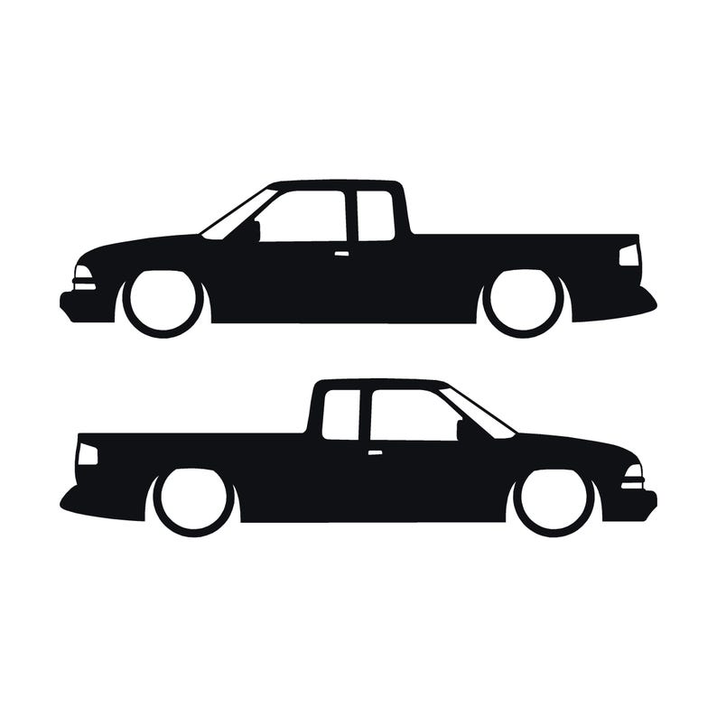 Set Of 2 Car Silhouette Decal Stickers For Chevrolet S10 2nd Gen Ext Cab 1998-2004 Black