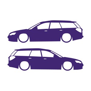 Juego de 2 pegatinas decorativas con silueta de coche rebajado para Subaru Legacy BP Wagon de cuarta generación. Morado