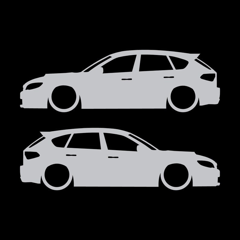 Conjunto de 2 adesivos com silhueta de carro rebaixado para Subaru Impreza WRX STI 3ª geração Hatchback GH Prata