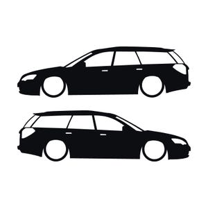 Juego de 2 pegatinas decorativas con silueta de coche rebajado para Subaru Legacy BP Wagon de cuarta generación. Negro