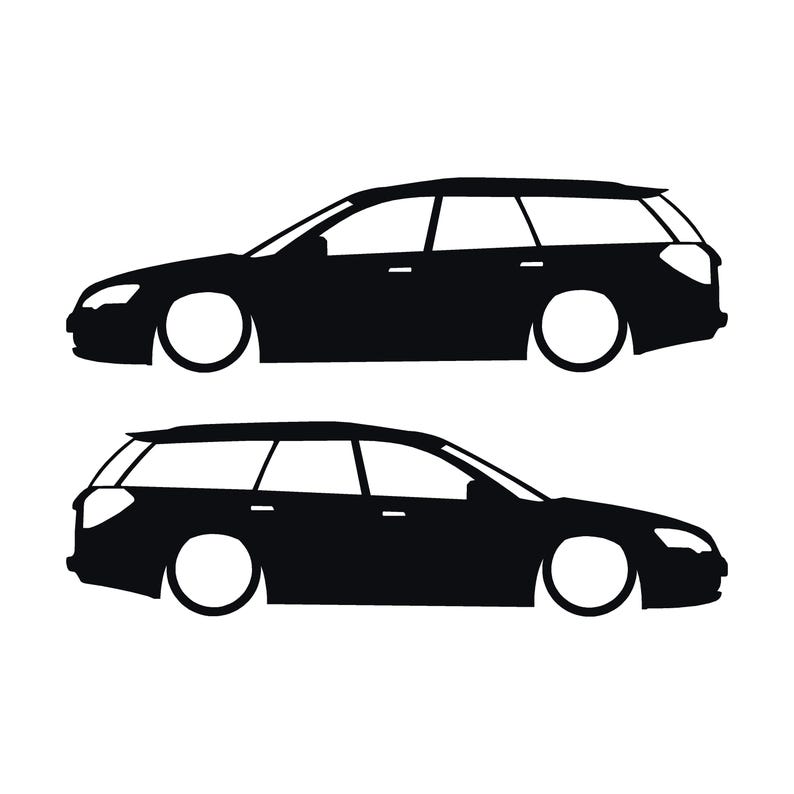Juego de 2 pegatinas decorativas con silueta de coche rebajado para Subaru Legacy BP Wagon de cuarta generación. Negro