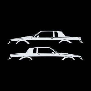 Set Of 2 Lowered Car Silhouette Decal Stickers For Buick Grand National White