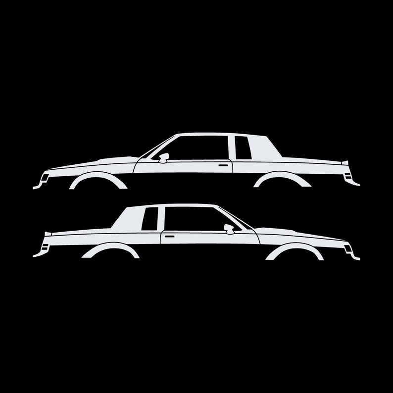 Set Of 2 Lowered Car Silhouette Decal Stickers For Buick Grand National White