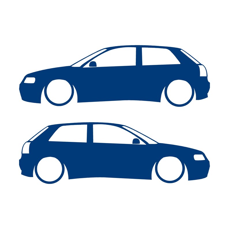 Set Of 2 Lowered Car Silhouette Decal Stickers For Audi A3 S3 8L 1996-2003 Blue