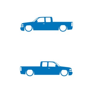 Set Of 2 Lowered Truck Silhouette Decal Stickers For Chevrolet Silverado Extended Cab 1999- 2002 Pickup Sky Blue