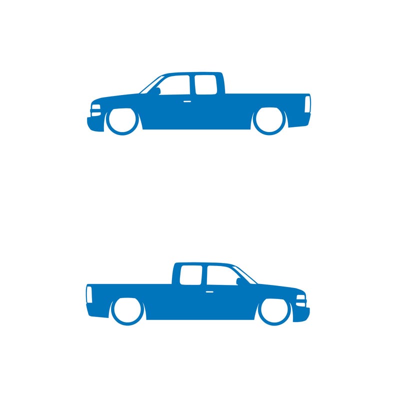 Set Of 2 Lowered Truck Silhouette Decal Stickers For Chevrolet Silverado Extended Cab 1999- 2002 Pickup Sky Blue