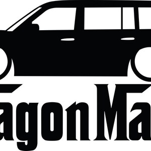 May include: Black silhouette of a station wagon with large white wheels. The text "WagonMafia" is displayed in a bold, stylized font below the car. The image is a simple, graphic design.
