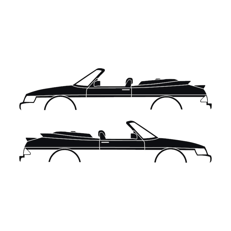 Set med 2 silhuettdekaler för Saab 900 1:a generationens cabriolet Svart