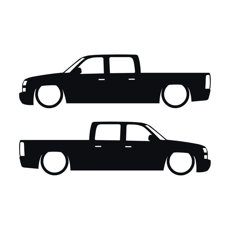Set Of 2 Lowered Truck Silhouette Decal Stickers For Chevrolet Silverado Crew Cab 2003- 2006 Pickup Black