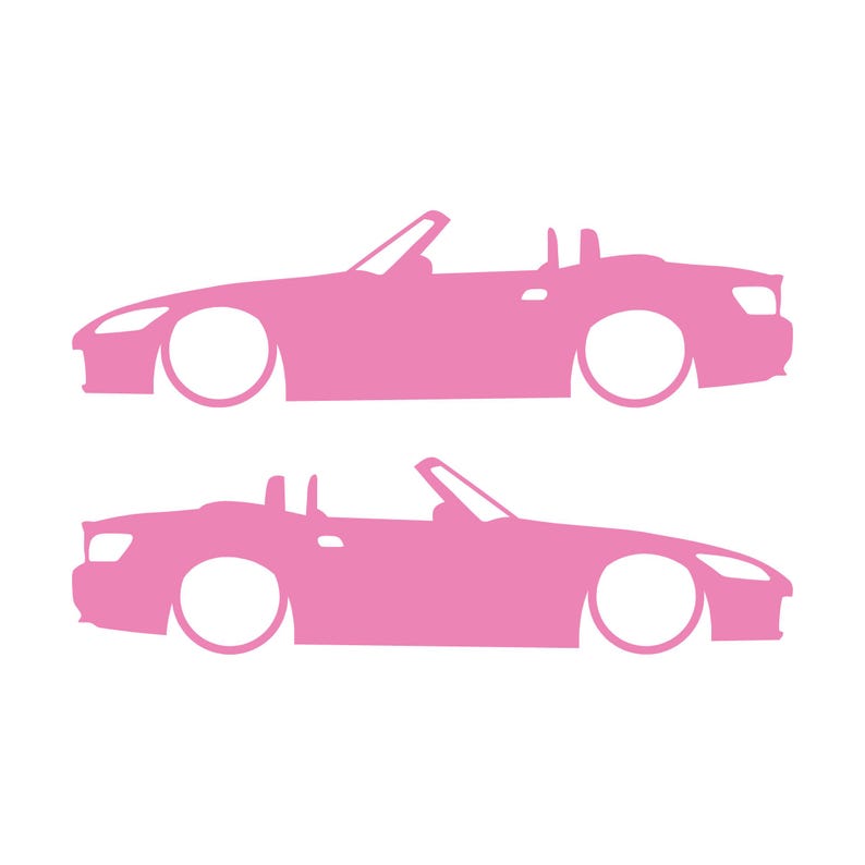 Set Of 2 Lowered Car Silhouette Decal Stickers For Honda S2000 Soft Pink