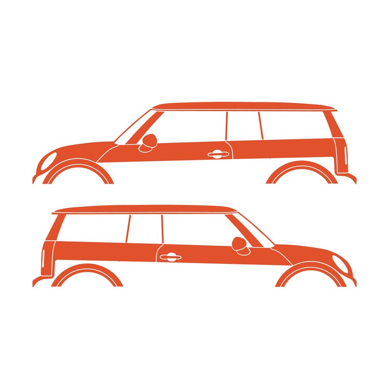 Set Of 2 Car Silhouette Decal Stickers For Mini Clubman R55 - 1st Gen 2007-14 Orange