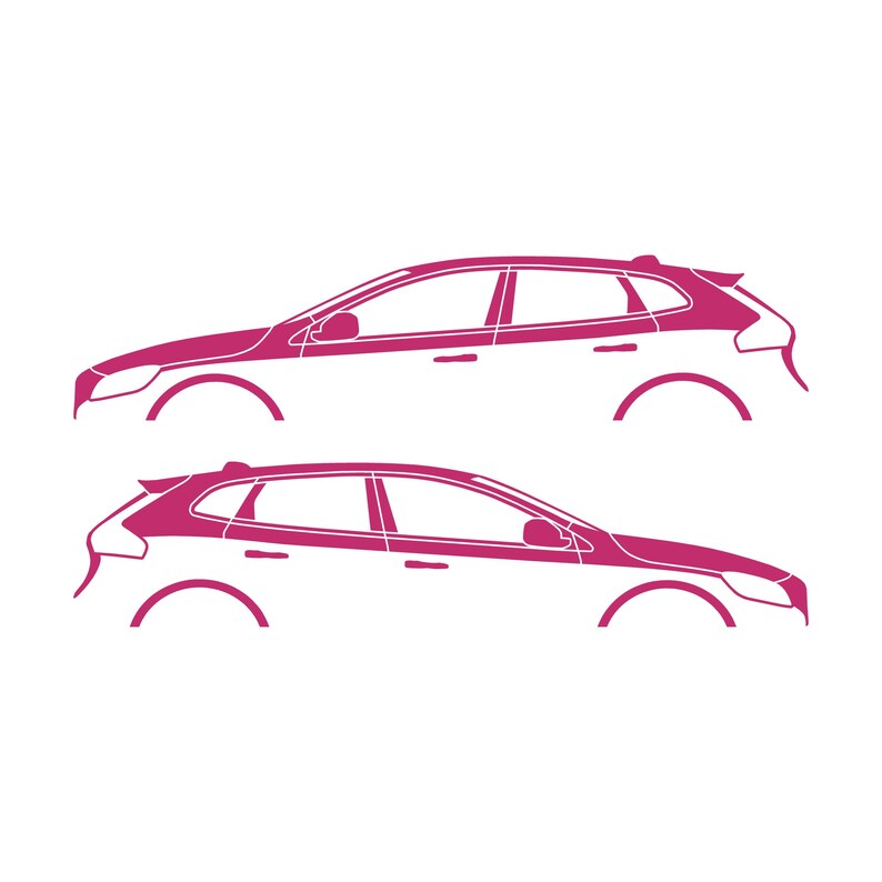 Set Of 2 Car Silhouette Decal Stickers For Volvo V40 2012-19 Pink