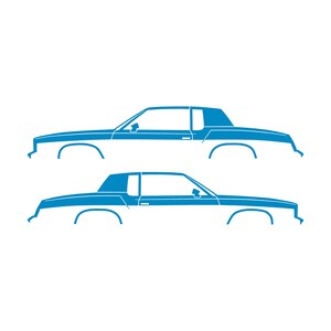 Set mit 2 Auto-Silhouette-Aufklebern für Oldsmobile Cutlass Supreme 4. Generation 1978-80 Coupé Light Blue