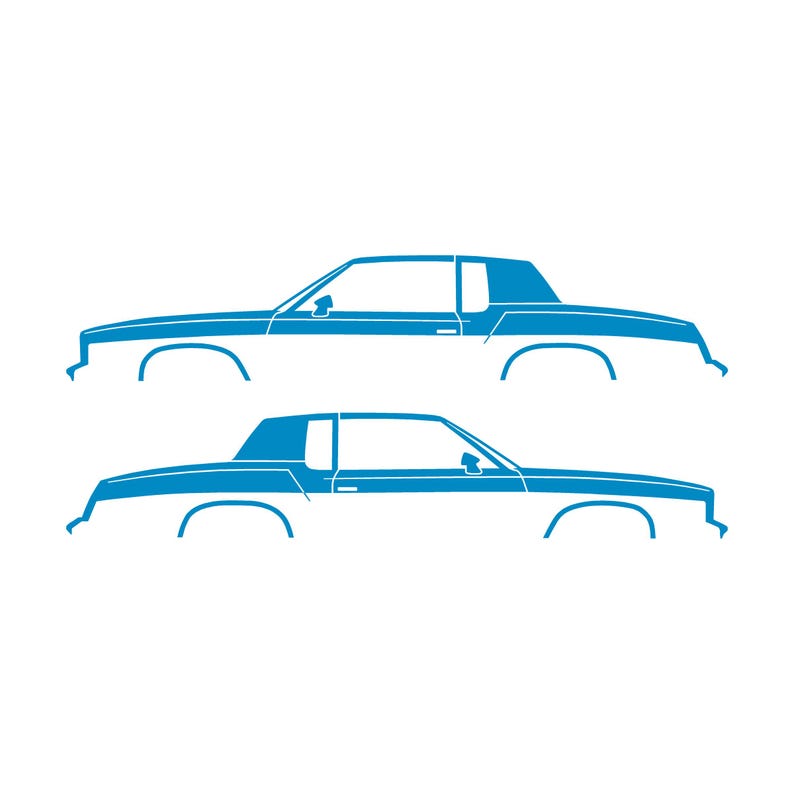 Set mit 2 Auto-Silhouette-Aufklebern für Oldsmobile Cutlass Supreme 4. Generation 1978-80 Coupé Light Blue