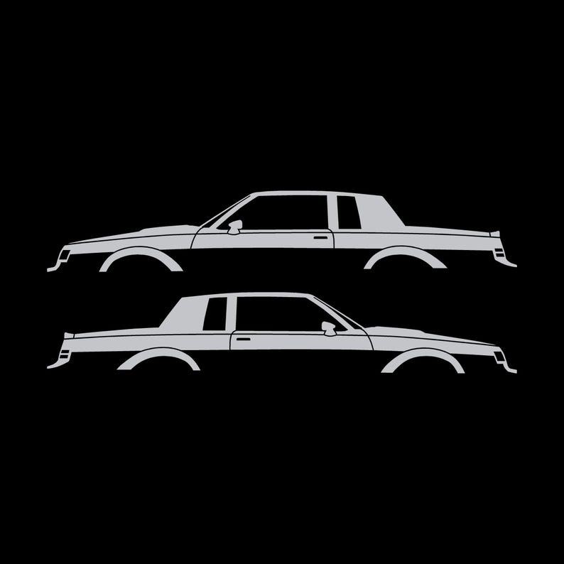 Set Of 2 Car Silhouette Decal Stickers For Buick Grand National Coupe Silver