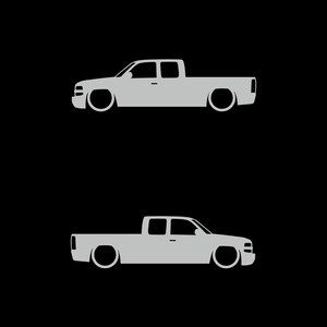 Set Of 2 Lowered Truck Silhouette Decal Stickers For Chevrolet Silverado Extended Cab 1999- 2002 Pickup Light Grey