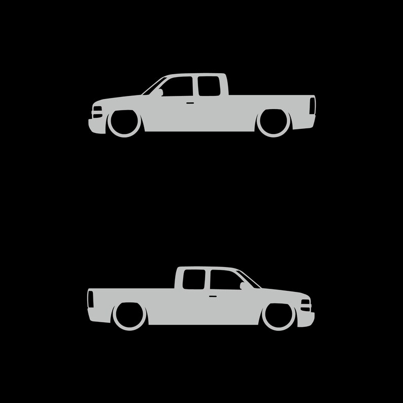 Set Of 2 Lowered Truck Silhouette Decal Stickers For Chevrolet Silverado Extended Cab 1999- 2002 Pickup Light Grey