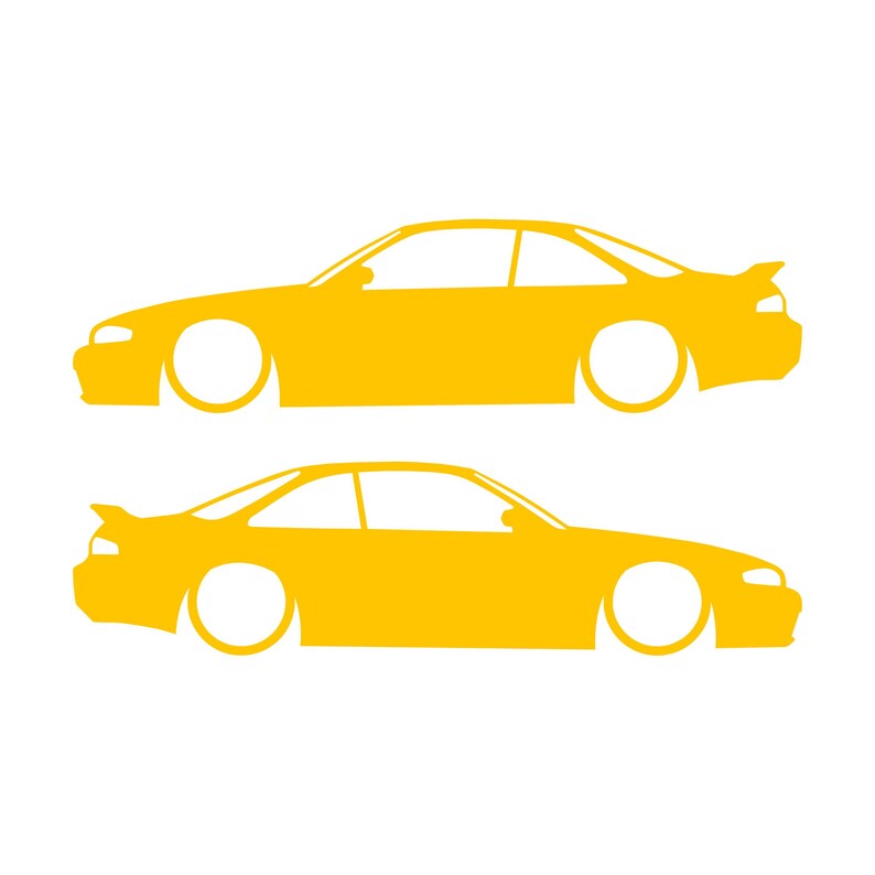 Set Of 2 Lowered Car Silhouette Decal Stickers For Nissan 240 SX S14 Silvia ZENKI Yellow