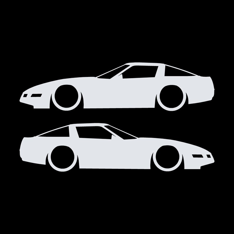 Set Of 2 Lowered Car Silhouette Decal Stickers For Chevrolet Corvette C4 Coupe White