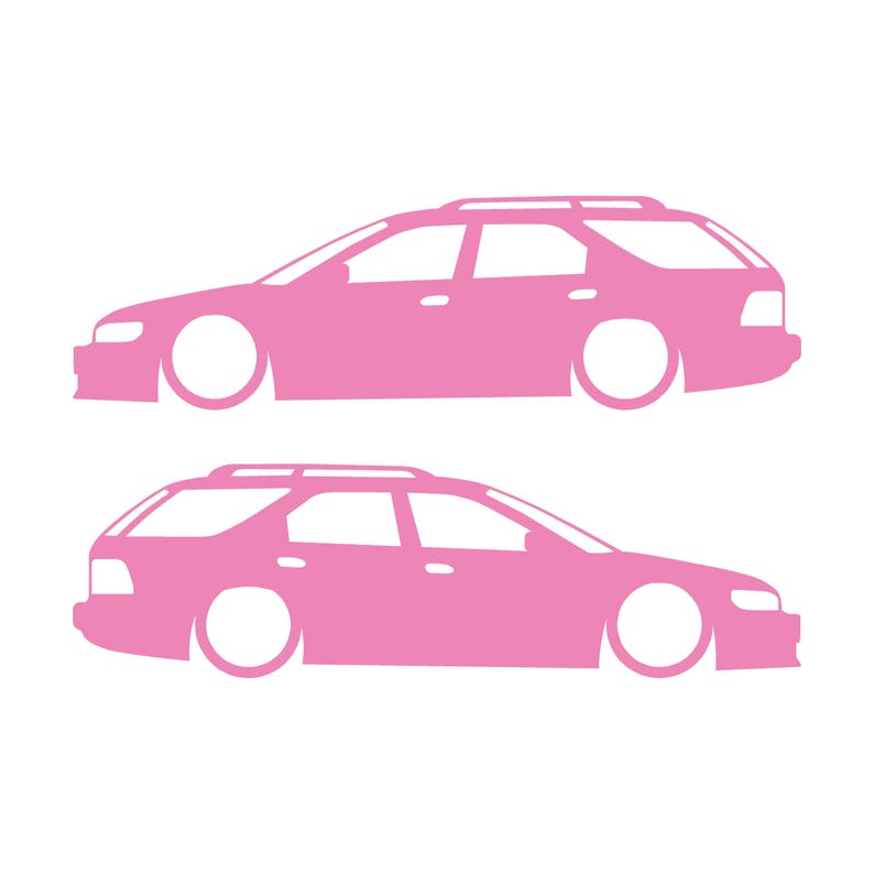 Set med 2 sänkta silhuettdekaler för Honda Accord 5:e generationen 1993-97 kombi Soft Pink