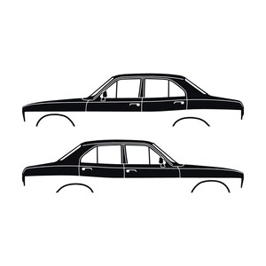Set med 2 silhuettdekaler för Ford Escort Mk1 2-dörrars Sedan Coupé Svart