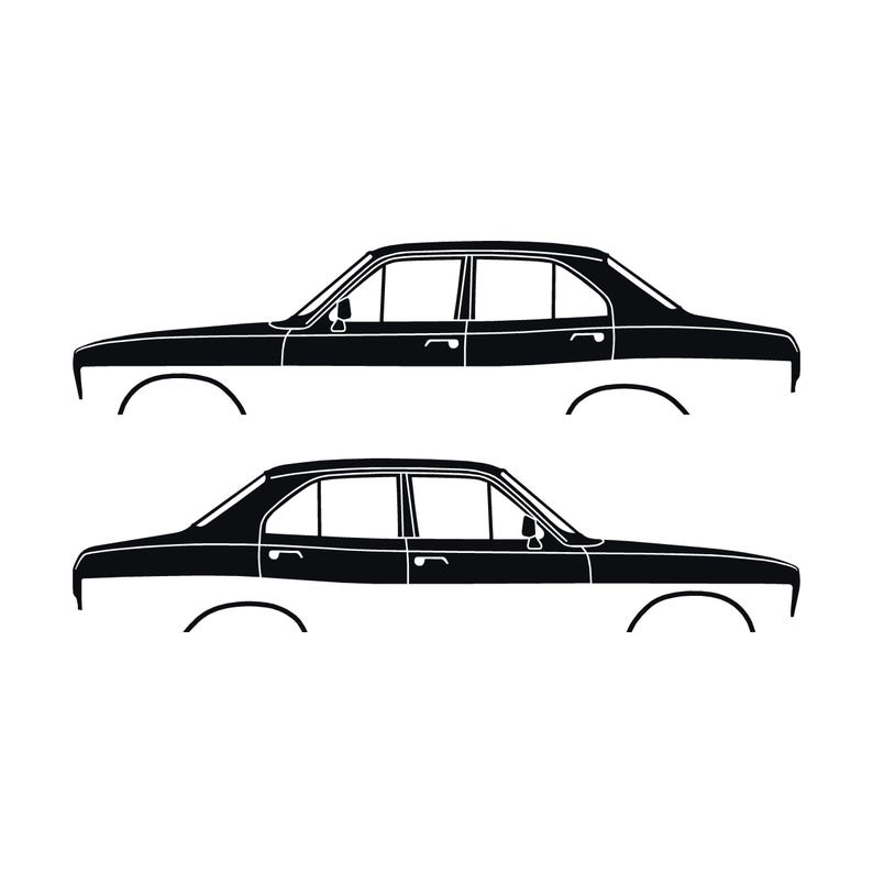 Set med 2 silhuettdekaler för Ford Escort Mk1 2-dörrars Sedan Coupé Svart