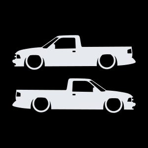 Set Of 2 Lowered Car Silhouette Decal Stickers For Chevrolet S10 2nd Gen Single Cab 1994-97 White