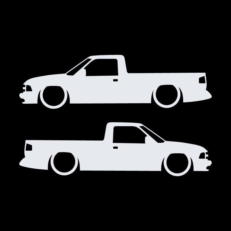 Set Of 2 Lowered Car Silhouette Decal Stickers For Chevrolet S10 2nd Gen Single Cab 1994-97 White