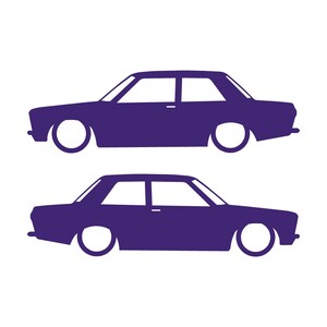 Set med 2 sänkta silhuettdekaler för Datsun 510 Bluebird Sedan 2-dörrars Coupé Lila