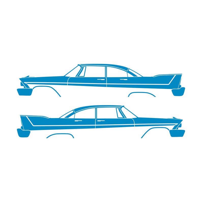 Set Of 2 Car Silhouette Decal Stickers For 1957-58 Plymouth Belvedere Sport Fury 4-door Light Blue