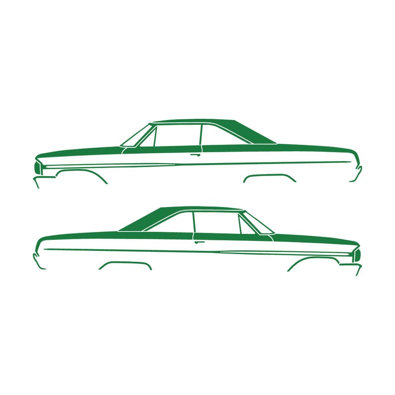 Juego de 2 pegatinas con silueta de coche para Ford Galaxie Coupé de techo rígido de 2 puertas de 1964 Verde